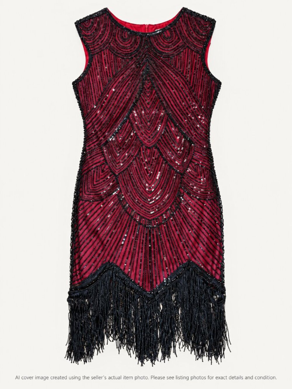 1920s Gatsby Flapper Costume XXL Sequin Fringe Dress 7 Piece Set